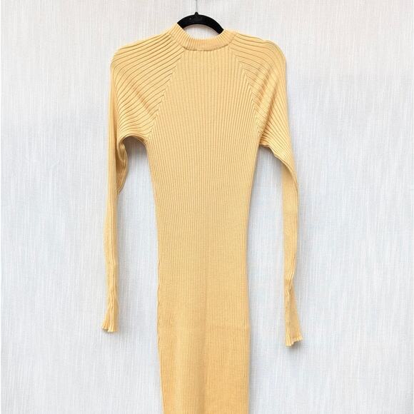 NWT NA-KD Light Yellow Knitted Ribbed Long Sleeve Maxi Dress, size S - Picture 4 of 10